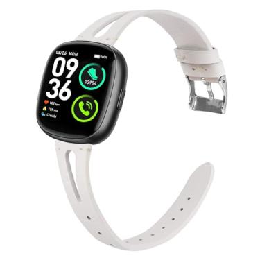 Imagem de Pulseira de couro vintage fina de 20 mm e 22 mm compatível com relógios inteligentes HaSaKei G53, Sanorum G53, G56 (branca, para pulseira de tamanho de 22 mm)