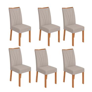 Imagem de Conjunto com 6 Cadeiras Apogeu Linho Cinza e Amêndoa