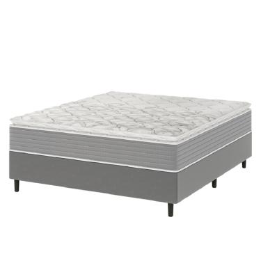 Imagem de Cama Box Casal Molas Ensacadas Pillow Top 138x188x63cm Martino Cinza Umaflex