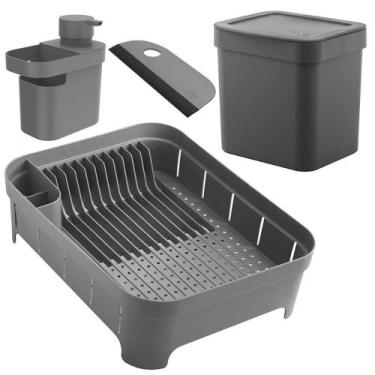 Imagem de Kit Escorredor De Louça Dispenser Rodinho Pia Lixeira - Ou