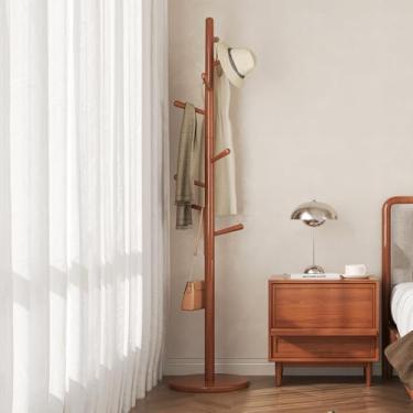 Imagem de CozyDH Cabideiro independente de madeira maciça, suporte independente com 8 ganchos para galho de árvore criativo - visual para entrada, corredor, quarto (teca)