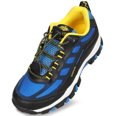 Imagem de UOVO Tênis de caminhada para meninos e meninas, à prova d'água, para corrida, trilha, moderno, respirável, leve, antiderrapante, ao ar livre (crianças pequenas/grandes), Azul, amarelo, 17