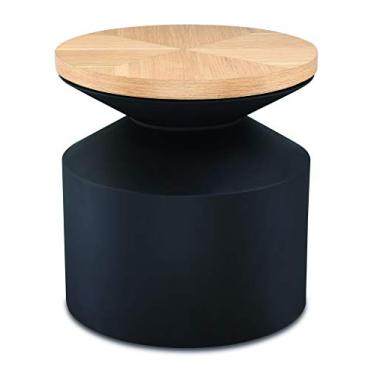 Imagem de BlvdEi8ht Mesa lateral Carlotta, tampo de madeira estampada, base de aço inoxidável 304, latão acetinado banhado, qualidade comercial (45,7 cm x 45,7 cm x 18,25)