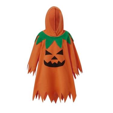 Imagem de Saliuentm Fantasia infantil de abóbora de Halloween com capuz poncho capa cosplay festa fantasia de Halloween roupa de férias (A-laranja, 4-5T)