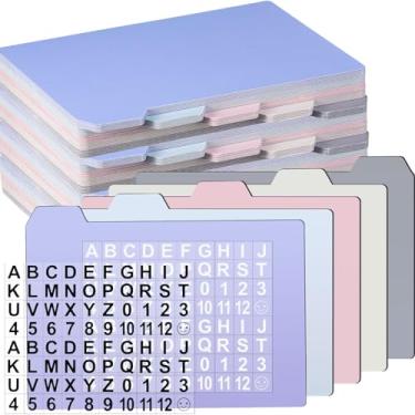 Imagem de Harloon O conjunto de 52 peças inclui 50 divisórias de cartão de índice, 2 números, adesivos de alfabeto com abas e divisórias de fotos para escritório, negócios, material escolar (10 x 15 cm, Morandi