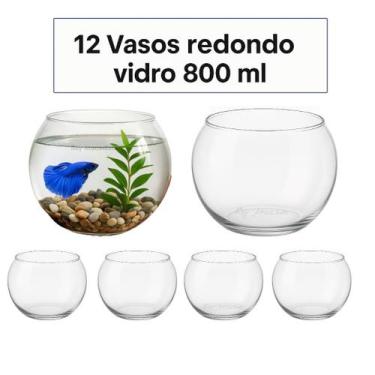 Imagem de Aquario redondo 800 ml vidro kit 12 unidades - Vaso redondo