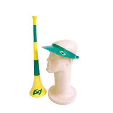 Imagem de Kit Torcedor Brasil com Viseira e Vuvuzela - Festas e Fantasias
