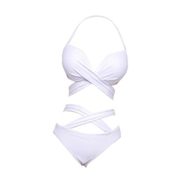 Imagem de Dynwave Mulheres de biquíni ajustam terno de natação confortável e elegante roupa de banho de banho de banho para piscina de clubes e atividades aquáticas, M, Branco
