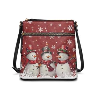 Imagem de HUGS IDEA Bolsa tiracolo feminina de couro, bolsa tiracolo grande, Hobo, bolsa para celular, Boneco de neve de Natal vermelho