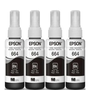Imagem de Kit com 4 Tinta 664 Para Epson  L395 L380 L375 L220, Preta