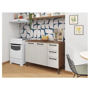 Imagem de Balcão De Pia Ambiente Mad Versalhes 120 Cm Com Tampo Nogueira Off White - Kits Paraná