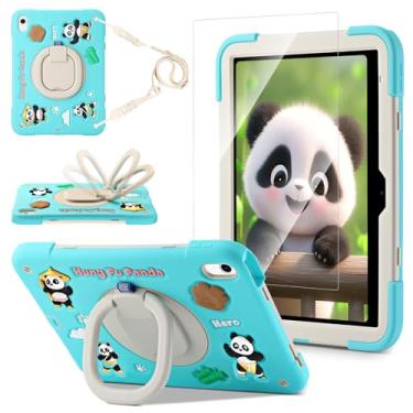Imagem de Capa infantil para iPad (A16) 11ª geração, iPad 10ª geração com protetor de tela, capa protetora robusta com desenho animado panda guerreiro 3D com suporte giratório/alça/compartimento para caneta