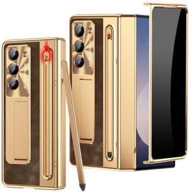 Imagem de YQODSZ Capa para Samsung Galaxy Z Fold 6 com suporte para caneta S e Stylus, capa dobrável de couro PU com protetor de tela de privacidade integrado, capa de couro com suporte fino para Z Fold 6