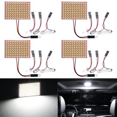 Imagem de QAUBEN Branco Pacote com 4 4014 117SMD Painel LED Luz Domo Automotivo Leitura Interior Mapa Lâmpada Lâmpada Teto Teto Luz DC 12V + Adaptador T10 BA9S Festoon