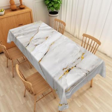Imagem de SIEDYCV Toalha de mesa retangular de mármore cinza dourado, 177 x 272 cm, abstrata, moderna, dourada, textura luxuosa, impermeável, capa de mesa de tecido de poliéster para cozinha, sala de jantar