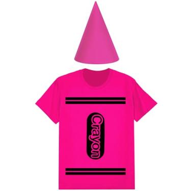 Imagem de Coume Conjunto de fantasia de giz de cera de Halloween, camiseta de feltro, chapéu de feltro, divertido, para mulheres, homens, cosplay (2GG, rosa choque)