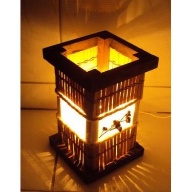 Imagem de Abajur de mesa cabeceira cômoda luminária rustico telinha de bambu mad