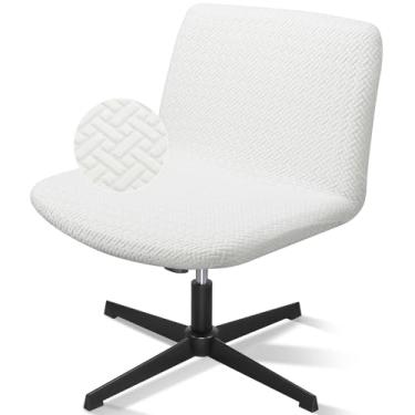 Imagem de Treaful Capa para cadeira cruzada, branca, elástica, para assento largo, no meio das costas, giratória, protetora, removível, sem braços, para escritório, para quarto, casa, escritório