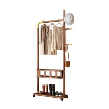 Imagem de Cabideiro de madeira maciça de chão multifuncional com suporte para armazenamento de roupas, várias cenas