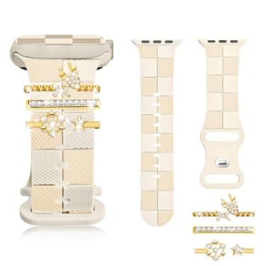 Imagem de Pulseira de silicone para Apple Watch 49 de 46 mm, pulseira xadrez elegante com pingente de neve dourado para Apple Watch 45 de 44 mm, séries 10, 9, 8, 7, 6, 5, 4, 3 e SE, pulseira esportiva de