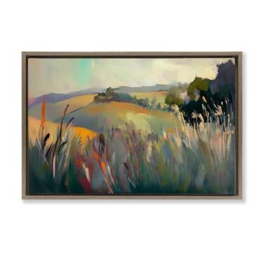 Imagem de Stupell Industries Paisagem de Planícies Tranquil Marrom Emoldurado Tela Flutuante Design de Arte de Parede por Elara Yasna, 43 x 63 cm