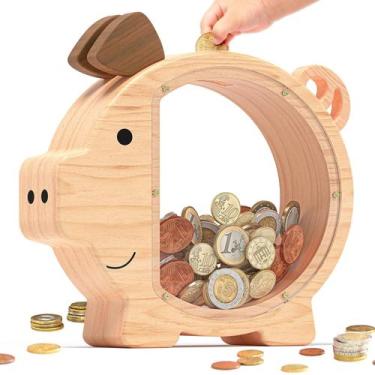 Imagem de Wooden Piggy Bank Summidate para crianças: madeira inquebrável