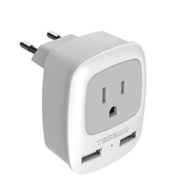 Imagem de Adaptador de tomada de viagem TESSAN Europe Power com 2 USB tipo C