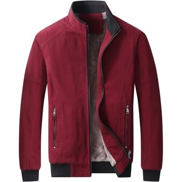 Imagem de Jaquetas Masculinas De Lã Sherpa à Prova De Vento Com Gola Virada Para Baixo Manga Longa Cor Sólida Ajuste Regular Quente Grosso Militar Jaqueta Bomber Agasalhos De Trabalho Com, B-Wine, XL