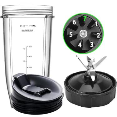 Imagem de Peças de reposição do liquidificador para Ninja, copo de liquidificador Ninja de 680 g com tampa para viagem, 7 quilhas Ninja Blender Blade Fit Ninja BL480_30 BL642 BN401 BN751 BN801 BL640-30 NN100-30