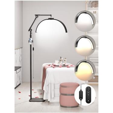 Imagem de Karite Luminária De Chão Led Tipo Meia-Lua Para Lash Tech, Com Suporte Para Celular, Ângulo Ajustável (3 Articulações) E Altura, Para Manicure, 3000-6500K Para Leitura, Maquiagem E Tatuagem