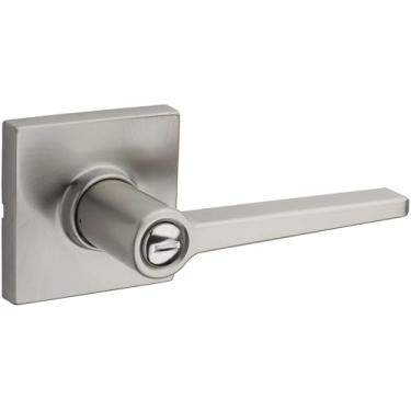 Imagem de Kwikset Safelock SL4000DALSQT-15 Maçaneta Daylon com trava quadrada de privacidade rosa com trava RCAL e acabamento em níquel acetinado RCS Strike