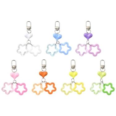 Imagem de SOFPLATE 7 peças, 7 cores, chaveiro, berloque, fecho giratório, colorido, estético sortido, corações, resina, spray, pingentes, chaveiros, acessórios para chaves de carro, bolsas, cordões, artesanato