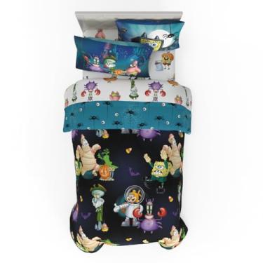 Imagem de Jogo de cama infantil Bob Esponja, 5 peças, super macio, confortável, reversível, edredom e lençol com capa, solteiro, (produto oficialmente licenciado) por Franco