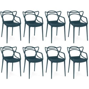 Imagem de Kit 8 Cadeiras de Jantar Allegra Design Empilhável - Azul Marinho - Ma