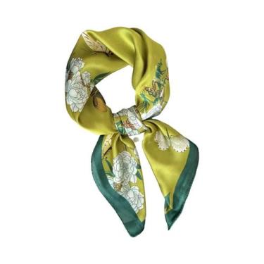 Imagem de Lenço Quadrado Feminino De Cetim Macio 70x70cm, Imitação De Seda, Moda