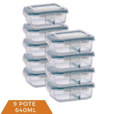 Imagem de Kit 9 Pote de Vidro Hermético Com Divisoria 640ml Alimento - QUALITY H