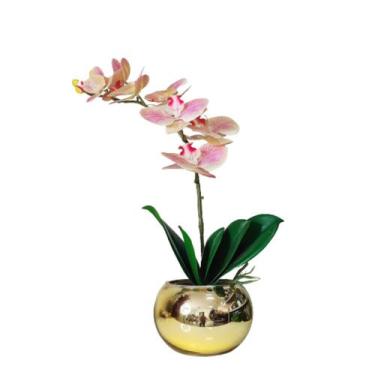 Imagem de Arranjo No Vaso Dourado Flores Artificiais Orquídeas P/Sala - La Caza 