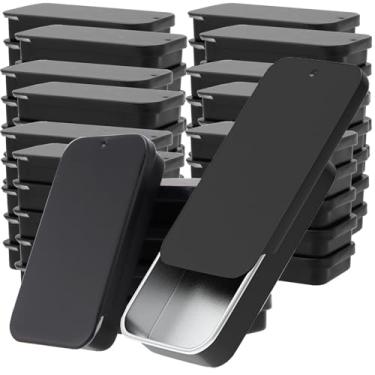 Imagem de SEHOI Pacote com 60 recipientes de metal deslizantes de lata, mini recipientes de metal de 14,2 g, caixa retangular de metal com tampas deslizantes, latas organizadoras vazias para velas, joias, kit