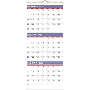 Imagem de Calendário de parede 2025-2026 - calendário de 3 meses vertical 2025-2026, abril de 2025 - julho de 2026, calendário de parede de 3 meses, 28 x 66 polegadas, calendário 2025, impressão grande, férias