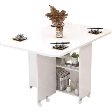 Imagem de Mesa De Jantar Dobrável Com Prateleira De Armazenamento De 2 Camadas Mesa De Jantar Com Economia De Espaço Para Pequenos Espaços Dobrável Expansível, Brown, 140X80X77cm.