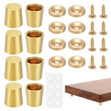 Imagem de NBEADS 8 conjuntos de pés de tábua de corte de latão, conjunto de pés de tábua de cortar de 0,59 polegadas com almofadas antiderrapantes, mini pés de perna de armário adequados para móveis de sofá de