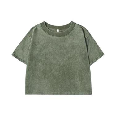 Imagem de Camiseta Cropped Feminina Solta Com Decote Redondo 100% Algodão Lavado