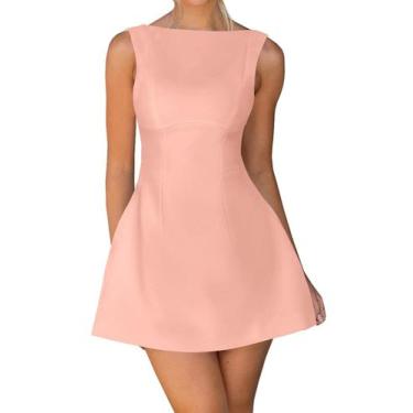 Imagem de Vestido feminino OWIN com gola de barco sem mangas, Bodycon, rosa, tam