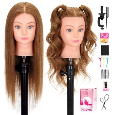 Imagem de Cabeça de manequim YODIDI 100% cabelo humano 22-24 mulheres com ferram