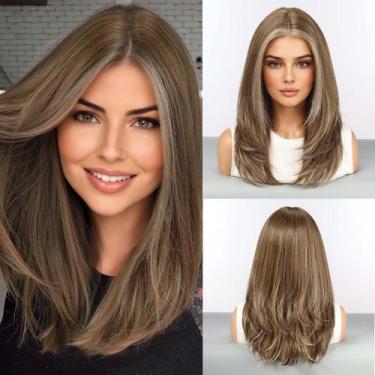 Imagem de Peruca HAIRCUBE Human Hair Blend de 18 polegadas marrom acinzentado pa