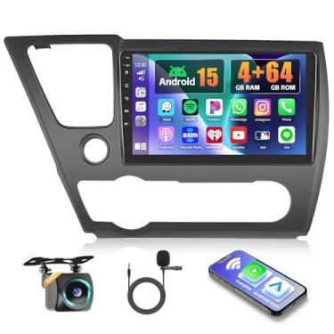 Imagem de Rádio automotivo 4+64G Realdio Android 15 para Honda Civic 2013 2014 2015 2016 2017 com CarPlay sem fio e Android Auto, tela sensível ao toque de 9 polegadas para Civic Car Stereo, Bluetooth 5.0, FM
