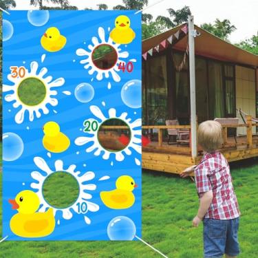 Imagem de Cartoon Little Yellow Duck Toss Games Banner Backdrop Animals Theme Decor Decorations for Indoor Outdoor Ducky Duck Bday 1st Birthday Party Baby Shower Supplies Favors Background Photo Booth Props