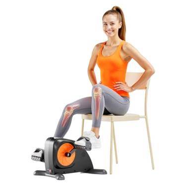 Imagem de Mini exercitador de pedal de bicicleta ergométrica sob a mesa, configuração motorizada, pedal exercitador, ciclo de perna/braço para idosos, ajuste de velocidade de 12 níveis, preto laranja