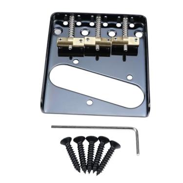 Imagem de OVSAL Ponte de guitarra fixa vintage com placa de base de aço de 3 selas compensada de latão 10,8 mm compatível com peças de reposição para guitarra elétrica estilo Telecaster Tele vintage, preta