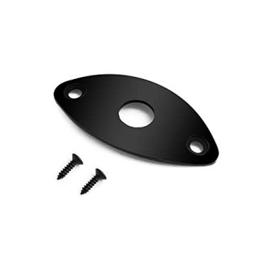 Imagem de Rubatone Placa de tomada de guitarra curvada oval estilo futebol americano placa de tomada compatível com guitarra ou baixo Les Paul Ibanez Jackson com parafusos de montagem preto.